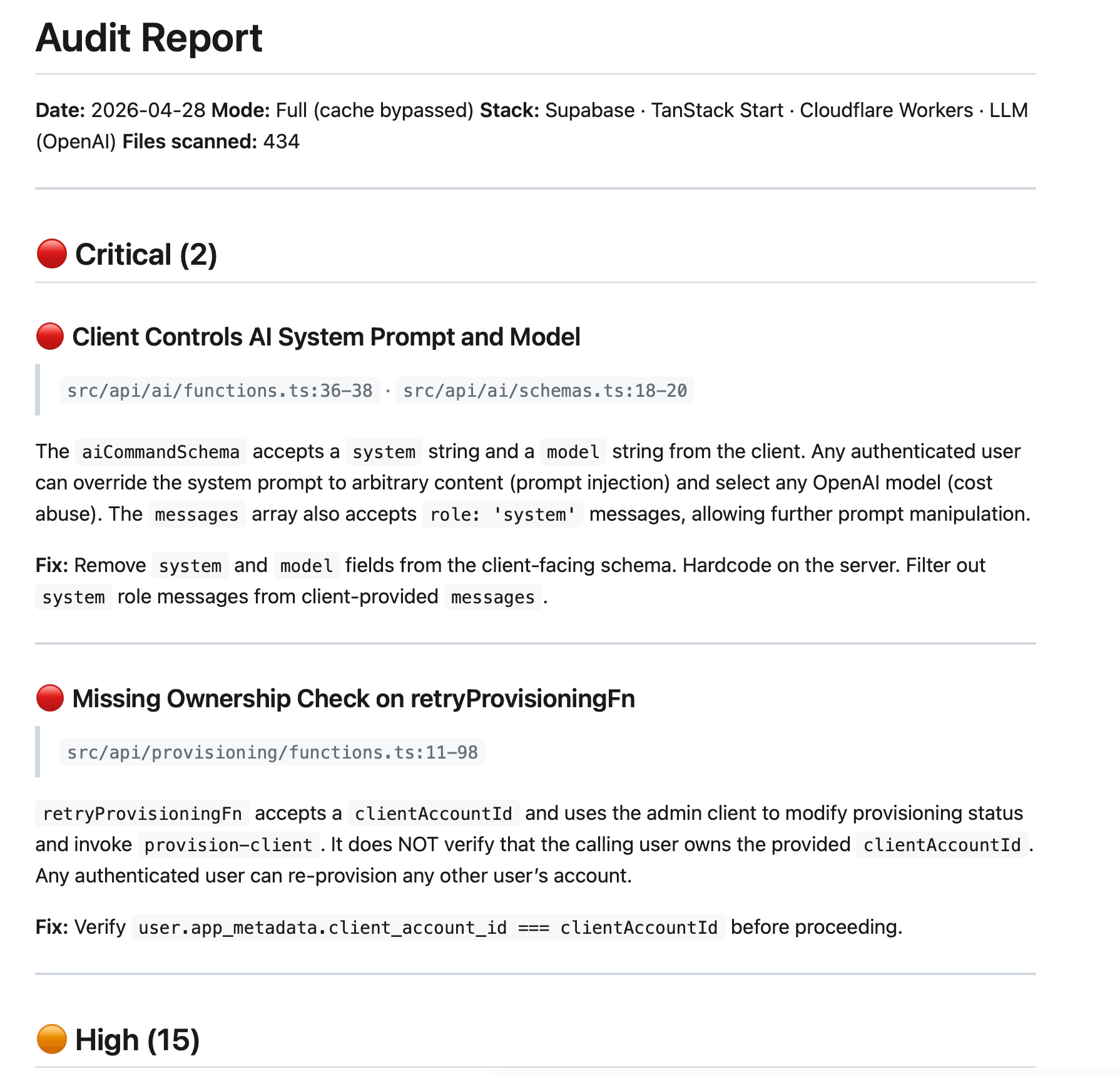 Vibe Audit sample report